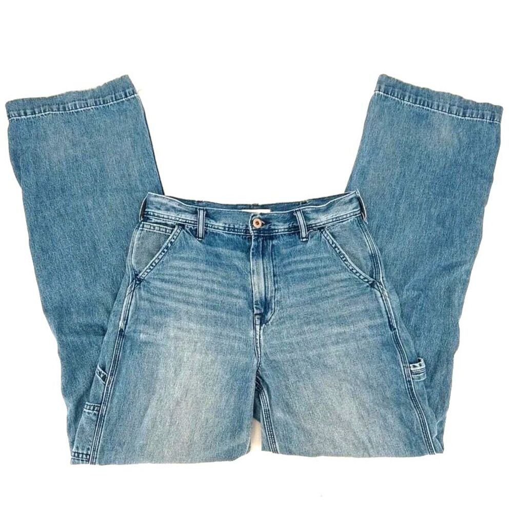 AE77 Premium Stovepipe Carpenter Jeans High Rise Medium Wash Utility 27 Organic